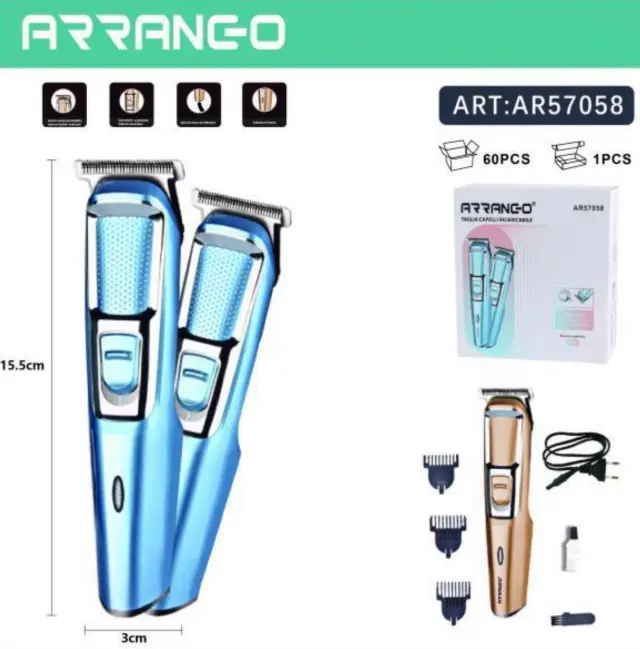 Επαναφορτιζόμενη Κουρευτική Μηχανή Μπλε Arrango AR57058 2