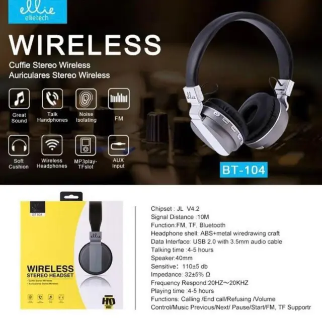 Ασύρματα On-ear Ακουστικά Ellietech BT104 Γκρι 2