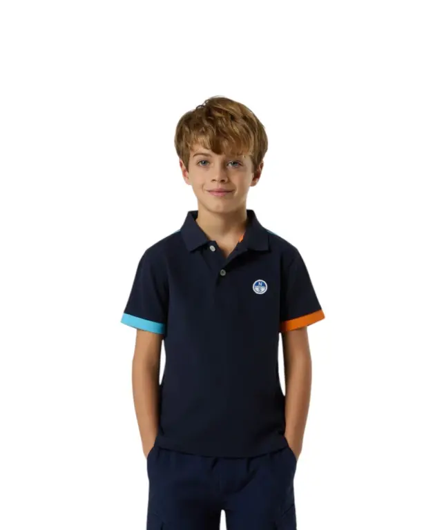 North Sails - Παιδικό Κοντομάνικο Μπλουζάκι Polo Mismatch Cuffs 794491-000-0802 Μπλε Ναυτικό 2