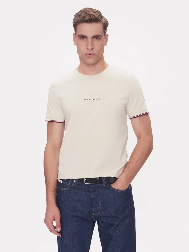 Tommy Hilfiger Μπέζ T-Shirt Με Λογότυπο Στο Κέντρο Μπεζ - XXL