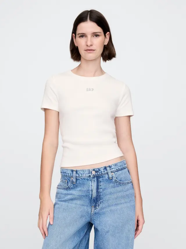 Άσπρη Modern Cropped Logo Μπλούζα New off white