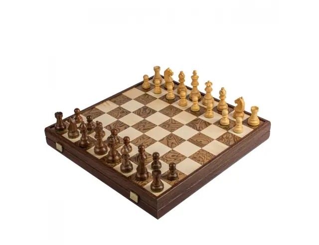 Σετ Χειροποίητο Σκάκι Wooden Chess Manopoulos από Ξύλο, με πιόνια Staunton, θήκη αποθήκευσης και διαστάσεις 43x43cm - Walnut BurlSKW43B50J 2