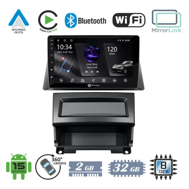 VenCore Οθόνη Multimedia Android 15 10.1" PX5S Octa-Core 2GB/32GB IPS με Πρόσοψη, CarPlay, Android Auto και Υποστήριξη Κάμερας 360° για Honda Accord 2002-2021 – Μαύρη (3236-10006-0142B)