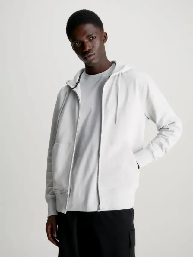 Calvin Klein - Ανδρική Ζακέτα Institutional Zip Through Hood με Φερμουάρ και Κουκούλα Regular Fit J30J325148-PC8 Γκρι 2