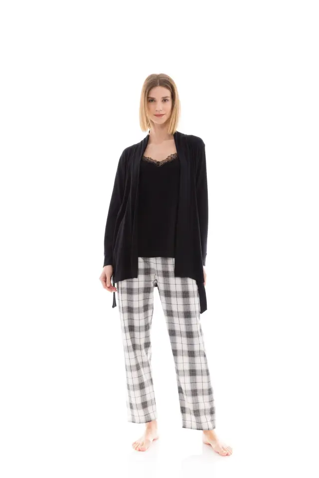 W1423 - Skin - PYJAMA 3PCS BEIGE -BLACK PLAID - S 2