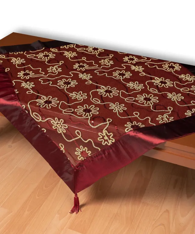 Τούλινο τραπεζοκαρέ 7180 (130cm x 130cm) μπορντώ - -