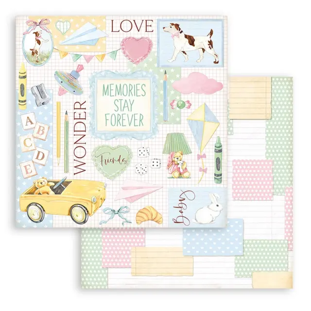 Χαρτί scrapbooking διπλής όψης 30x30cm Stamperia, DayDream, Yellow Car