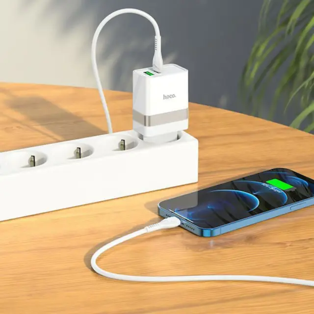 Hoco Φορτιστής με Θύρα USB-A και Θύρα USB-C και Καλώδιο USB-C 30W Power Delivery / Quick Charge 3.0 Λευκός N21CL 3