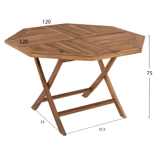 ΤΡΑΠΕΖΙ ΠΟΛΥΓΩΝΟ ΠΤΥΣΣΟΜΕΝΟ FB99545 TEAK ΣΕ ΦΥΣΙΚΟ ΧΡΩΜΑ 120x120x75Y εκ. 2