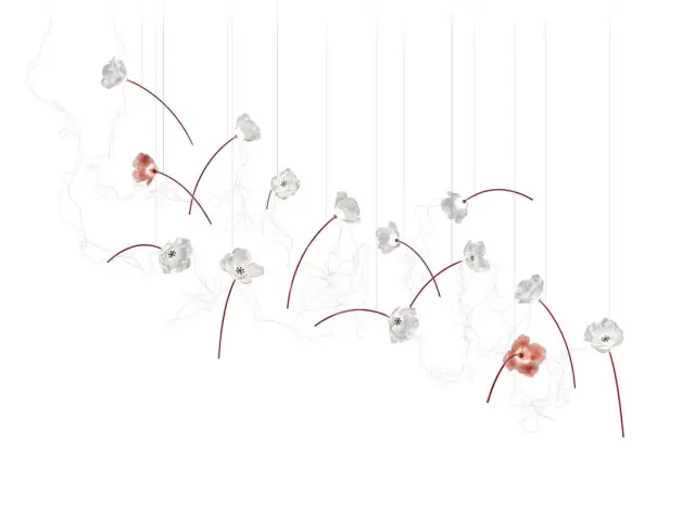 Κρεμαστό Φωτιστικό Poppy LED 14 Ανθών Διάφανο Κόκκινο 3000K