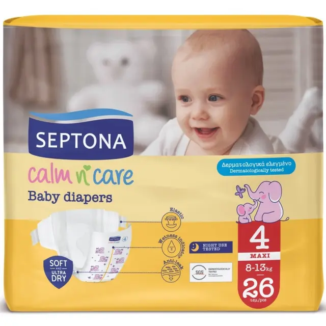 Septona Calm N' Care Πάνες Maxi No4 (8-13Kg) 26τεμ