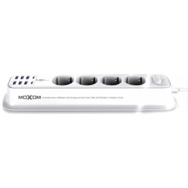 Moxom Πολύπριζο 4 Θέσεων με 6 USB και Καλώδιο 2m Λευκό MX-ST05