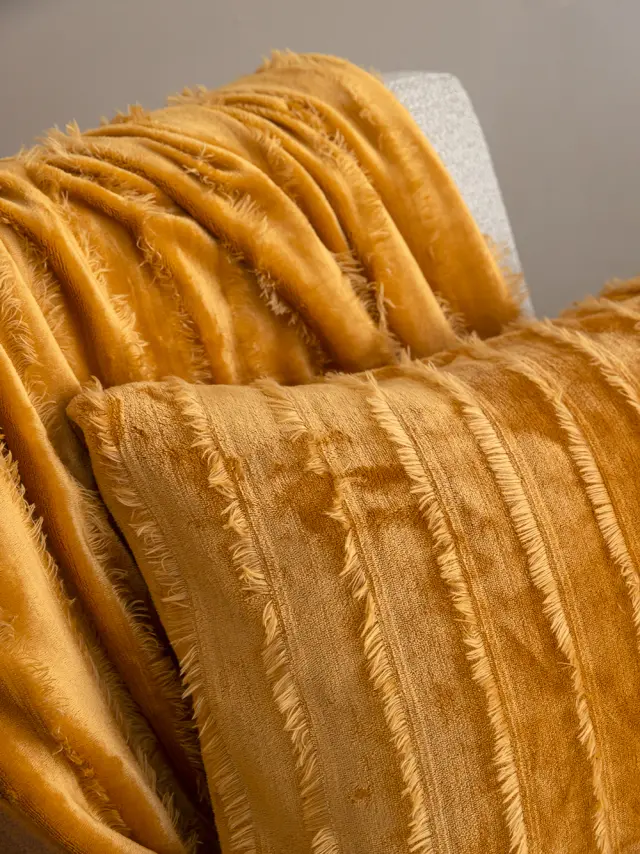 Κουβέρτα Καναπέ 130Χ180 Flannel Palamaiki Gwen Gold 2