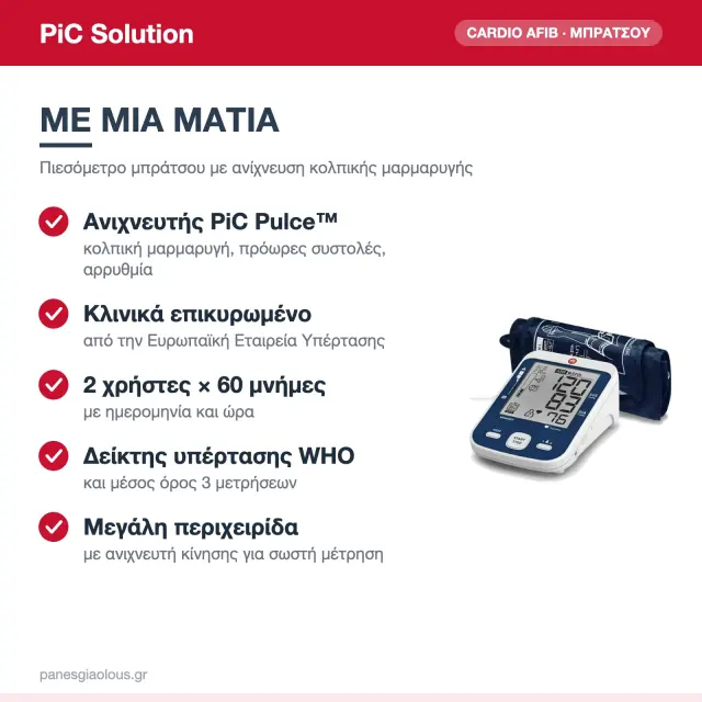 PiC Solution Cardio Afib Ψηφιακό Πιεσόμετρο Μπράτσου με Ανίχνευση Κολπικής Μαρμαρυγής 2