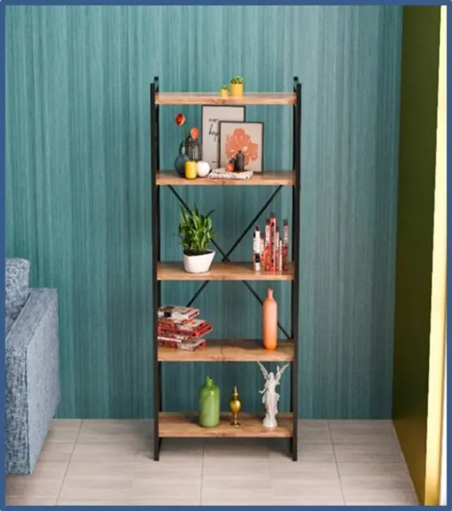 Βιβλιοθήκη Baker pakoworld καρυδί-μαύρο 66x34x180εκ 2