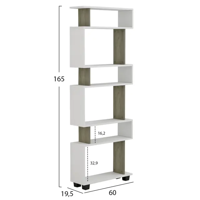 ΒΙΒΛΙΟΘΗΚΗ ΜΕΛΑΜΙΝΗΣ OLIVE GREY ΛΕΥΚΟ 60x19,5x165Υεκ.FB98923.11 2
