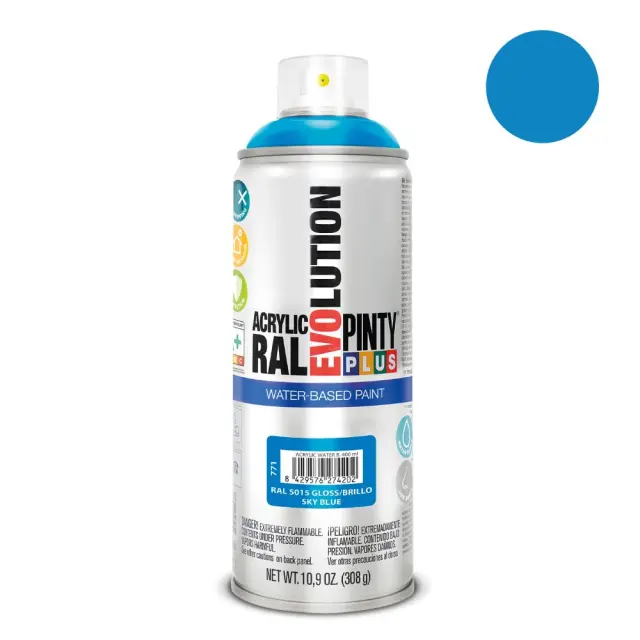 Pinty Plus Evolution Water-Based Gloss Σπρέι βαφής ακρυλικό με βάση το νερό 400ml Sky Blue / RAL 5015