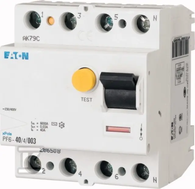 PF6-25/4/003 Residual current circuit breaker (RCCB), 25A, 4 p, 30mA, type AC