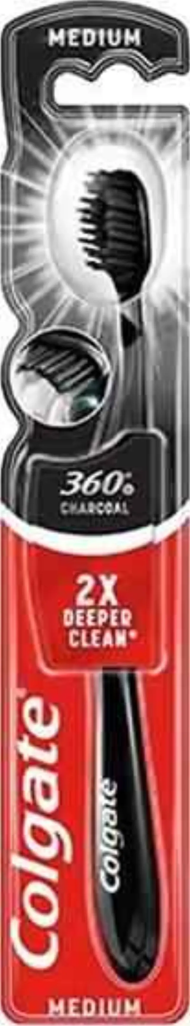 Colgate 360 Charcoal Οδοντόβουρτσα Μέτρια Μαύρο-Μπλε, 1 τεμάχιο