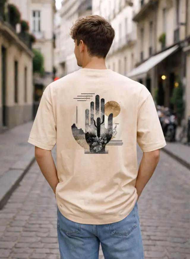 T-shirt Noshame® Oversized Μπεζ με τύπωμα Cactus - 142665 - XXL