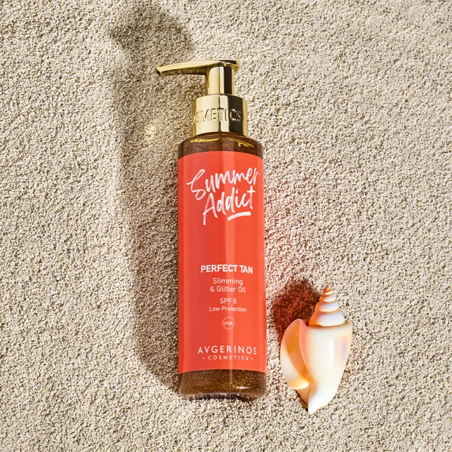 AVGERINOS COSMETICS Summer Addict Perfect Tan Slimming & Glitter Oil Αντηλιακό Λάδι για το Σώμα SPF6 με Χρώμα 150ml 2