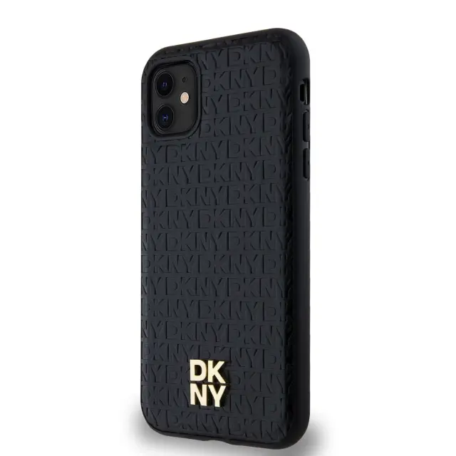 DKNY PU Leather Repeat Pattern Stack Logo MagSafe Case for iPhone 11 Black 3
