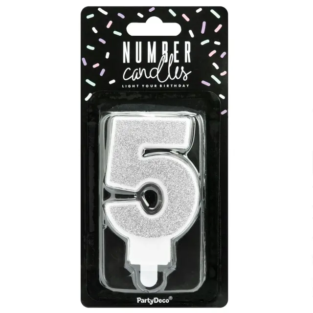 PartyDeco Κερί Γενεθλίων - Νο.5 - Ασημί