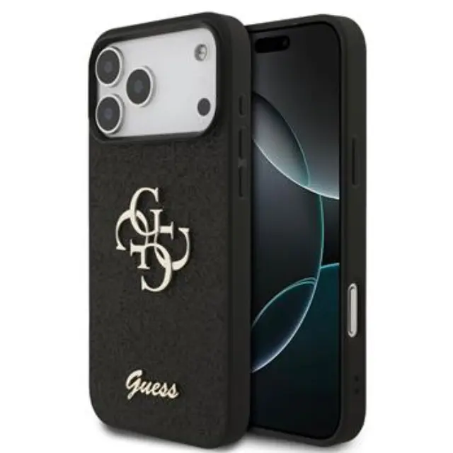 Guess PU Fixed Glitter 4G Metal Logo Case for iPhone 17 Pro Max Black