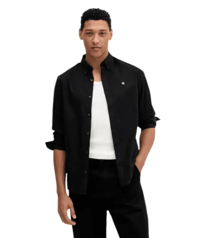 Calvin Klein Jeans - Ανδρικό Πουκάμισο Μακρυμάνικo Solid Oxford Classic Fit LV140EM125-UB1 Μαύρο - M