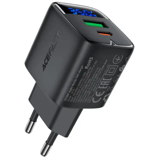 Φορτιστής Ταξιδίου Acefast A116 Fast Charging USB-C PD35W GaN με Digital Ένδειξη Μαύρος 3
