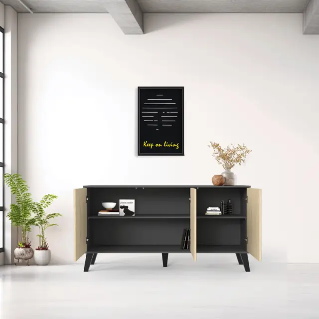 Μπουφές Billie pakoworld ανθρακί-sonoma 149x40x77εκ 2