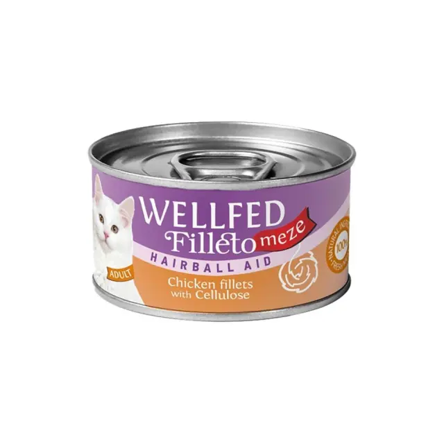 Wellfed Filleto Meze Hairball Aid Κονσέρβα για Γάτες με Κοτόπουλο & Κυτταρίνη 70gr