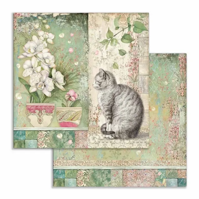 Χαρτιά scrapbooking 10τεμ, 30.5x30.5cm, Orchids and cats Stamperia 2