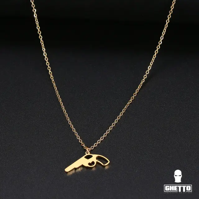 Ghetto Heart Toy Gun Necklace Stainless Steel Gold