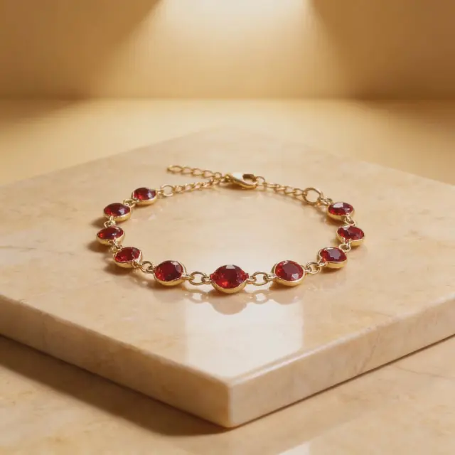 Gold Bracelet with Red Crystal Stones