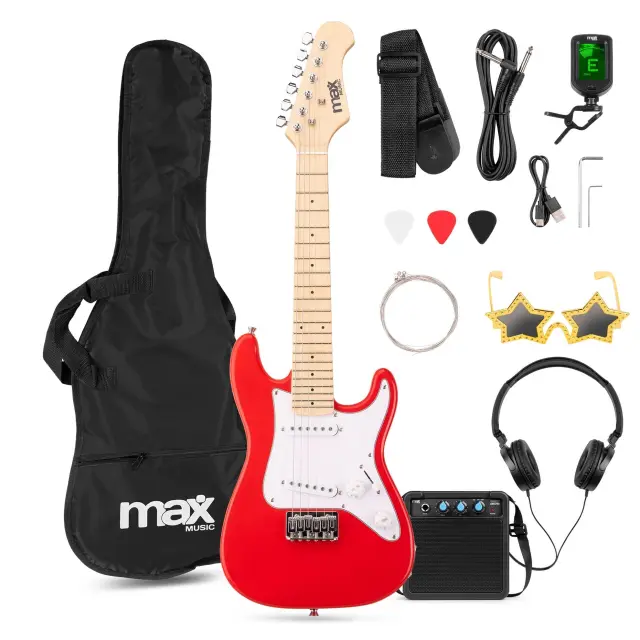 MAX GIGKIT JUNIOR ΠΑΚΕΤΟ ΠΑΙΔΙΚΗΣ ΗΛΕΚΤΡΙΚΗΣ ΚΙΘΑΡΑΣ 1/4 ΚΟΚΚΙΝΟ