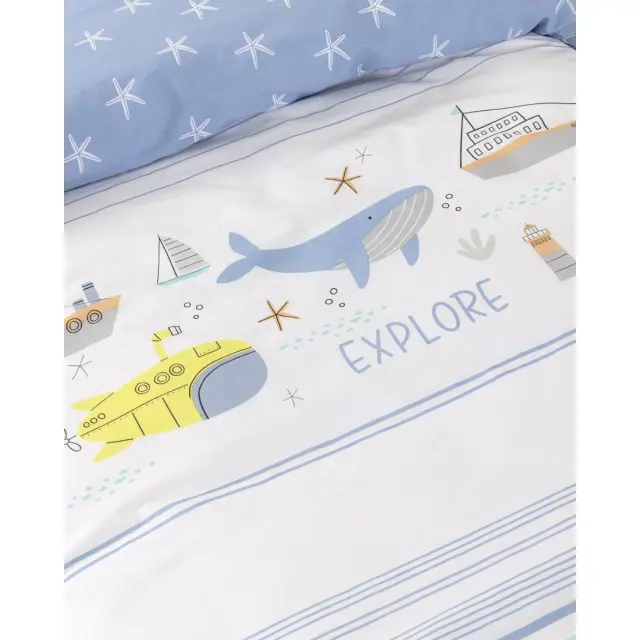 Σετ Σεντόνια 190x255 Ημίδιπλα Nima Sea Adventure White-Blue 100% βαμβακερόΧωρίς Λάστιχο 2