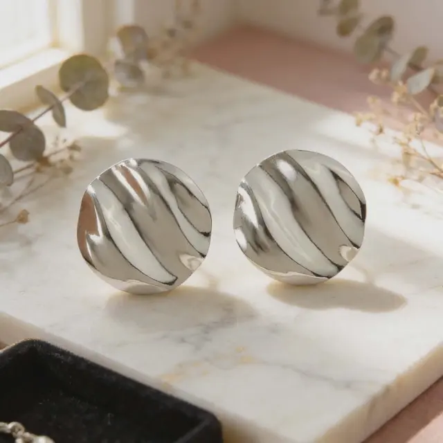 Silver Round Statement Earrings