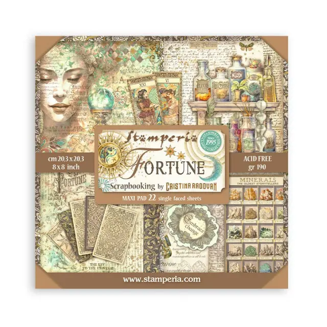 Χαρτιά scrapbooking 22τεμ μονής όψης, 20.3×20.3cm Stamperia, Fortune