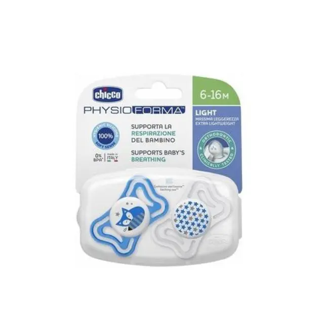 Chicco Ορθοδοντικές Πιπίλες Σιλικόνης για 6-16 μηνών με Θήκη Lines/Stars Blue-White 2τμχ