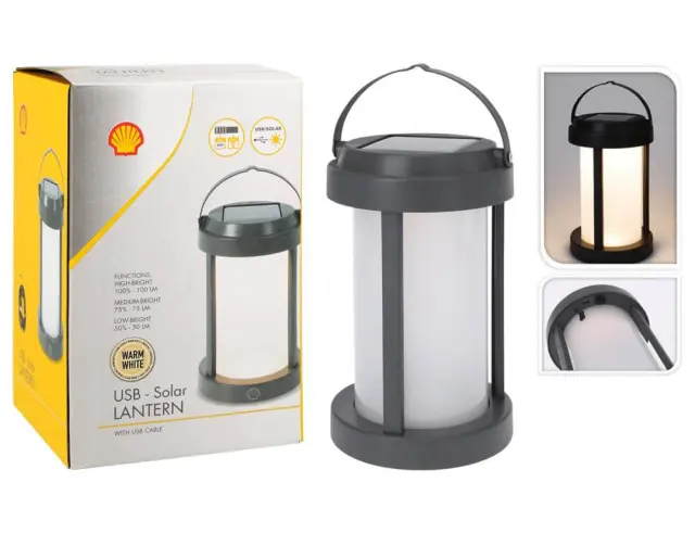 Hλιακό φανάρι κάμπινγκ Shell DT3300300 100 lumen, Με USB καλώδιο, φωτεινότητα 3 επιπέδων 100/75/50%, ένδειξης φόρτισης, γκρι DT3300300 2