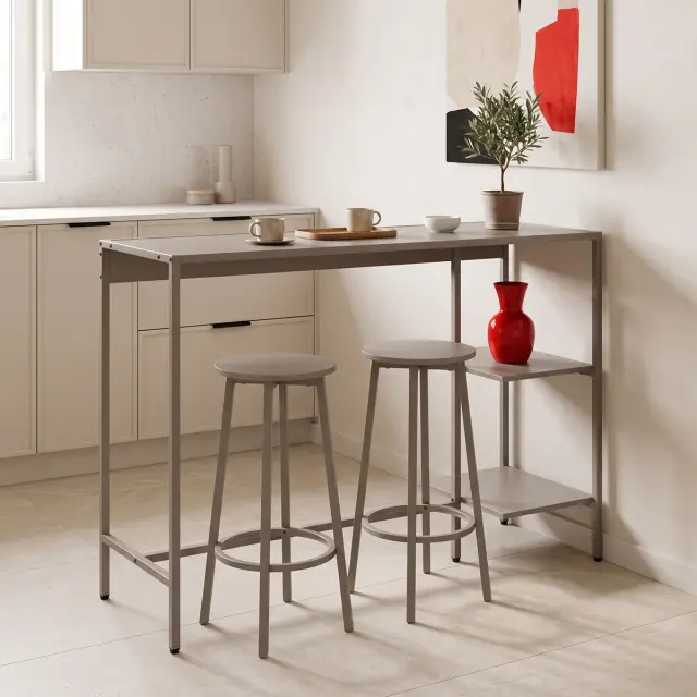 Σετ τραπέζι μπαρ Nexous pakoworld 3τεμ taupe μέταλλο 124x44x100εκ