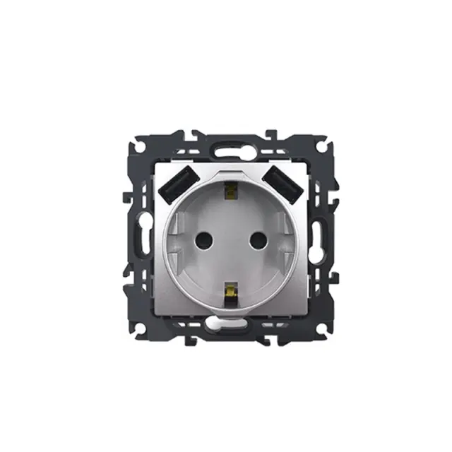 PRIME ΠΡΙΖΑ ΣΟΥΚΟ ΑΣΦΑΛΕΙΑΣ MAT ΑΛΟΥΜΙΝΙΟ 2P+E 16A 250VAC & 2 USB 5VDC 3.1A IP20 / 1000116303