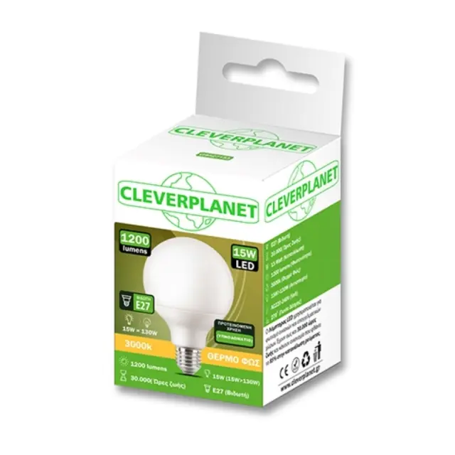 Cleverplanet Glob Led 15W/Ε27 Θερμό Φως 3000Κ-1200Lumens