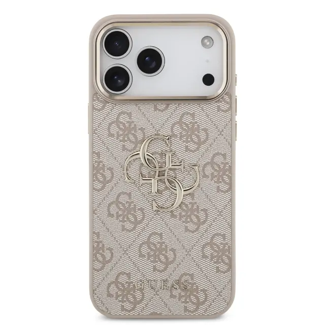 Guess PU Leather 4G Metal Logo Gold Frame Case for iPhone 18 Pro Max Pink 3