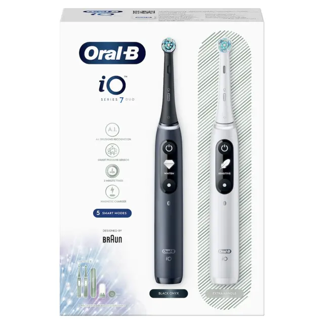 Oral-B IO Series 7 Duo Ηλεκτρική Οδοντόβουρτσα με Χρονομετρητή, Αισθητήρα Πίεσης και Θήκη Ταξιδίου White & Black 3
