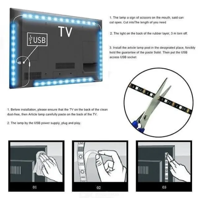 USB TV Strip Light Ταινία LED Τροφοδοσίας USB (5V) RGB Μήκους 4x50cm και 60 LED ανά Μέτρο με Τηλεχειριστήριο Τύπου SMD5050 2