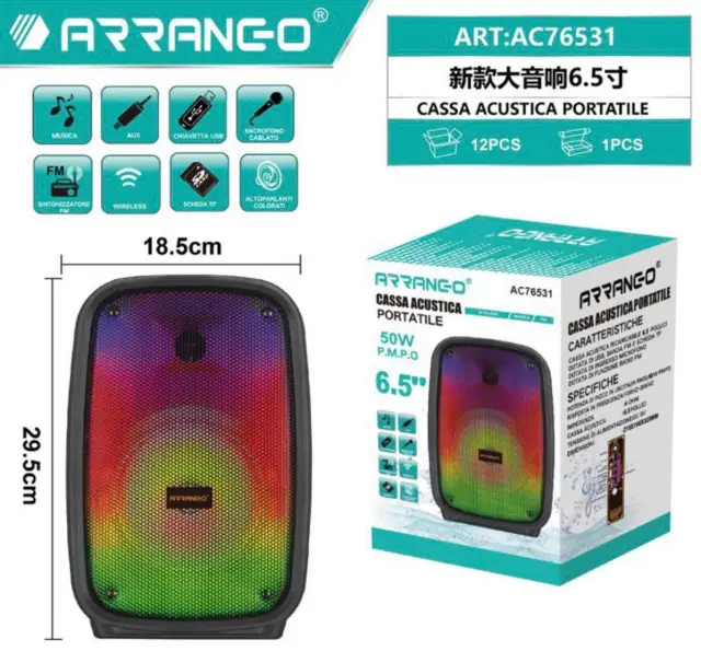 Ηχείο με λειτουργία Karaoke Arrango AC76531 σε Μαύρο Χρώμα 2