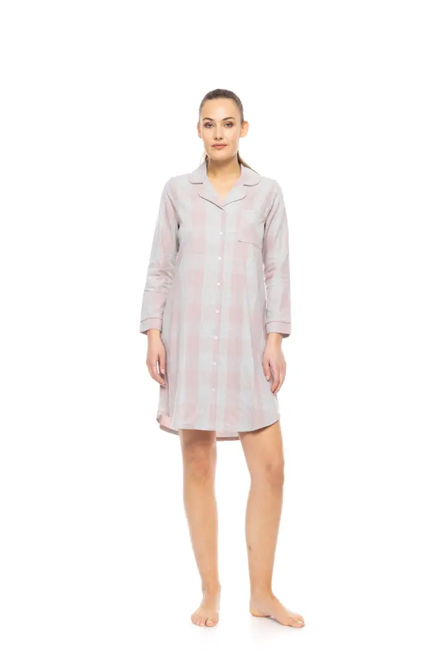 W1835 - Type - NIGHTGOWN BUTTONED SOFT ROSE PLAID