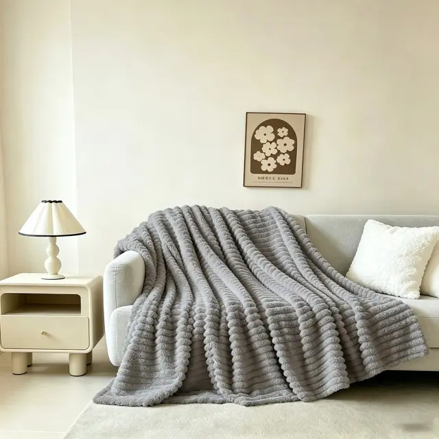 Κουβέρτα Καναπέ 100x150 Faux Rabbit Fur Melinen Persa Elephant 100% Πολυέστερ